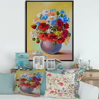Designart' Mrtva priroda buket Plavog i crvenog cvijeća ' tradicionalni uramljeni platneni zidni umjetnički