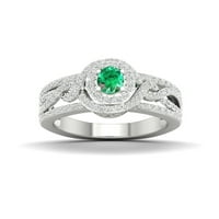 Imperial Gemstone Sterling Srebrni ovalni rez kreirao je smaragd i stvorio bijeli safir Halo ženski zaručnički prsten