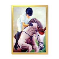 Designart' Jockey On Galoping Pink Horse ' Farmhouse Framed Art Print