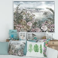 Designart 'Abstract Retro Flowers By The Sea Side' Vintage Framed Canvas Wall Art Print