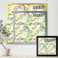 Designart 'žuto cvijeće, tropsko lišće sa Flamingo IV' modernim uokvirenim umjetničkim printom