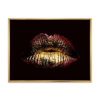 Designart 'Sexy Golden metalizirana žena usne IV' moderni uramljeni platneni zidni umjetnički Print