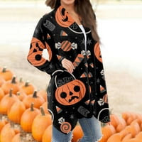 Qcmgmg casualske majice za žene plus veličine otvoreni prednji kardigan bundeve duhove za Halloween vintage