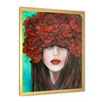 Designart' Portret Mlade Dame Sa Crvenim Cvijećem ' Moderni Uokvireni Umjetnički Print