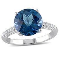 Miabella Women's 4- Carat London Blue Topaz Carat Diamond 14kt Bijeli zlatni koktel prsten