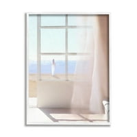Stupell Industries umirujuća plaža sunčeve svjetlo Žena Čekanje Shoreline Prozor slikanje Bijelo UKLJUČENO