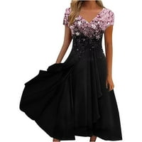 Cherella ljetne haljine za žene cvjetni ispis kratkih rukava V izrez Dress Pleased Flowy Haljine Black,