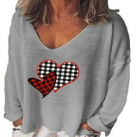 Capreze majica za žene dugih rukava The V izrez majica casual pulover srce za ispis srca bijeli 2xl