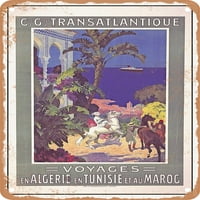 Metalni znak-opšta transatlantska putovanja kompanije u Alžir, Tunis i Maroko Vintage Ad-Vintage zarđali