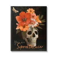 Stupell Industries Spooktakularni Halloween Skull cvjetni aranžman Spider web grafički umjetnički galerija