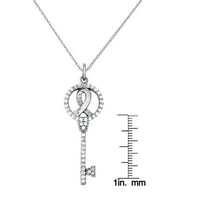 Srebrni simbol svijesti o raku dojke CZ privjesak za ključeve, sa lancem-bijeli