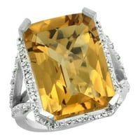 14k bijeli zlatni dijamant Natural viski kljuski kvarcni prsten smaragd-rez 18x, veličine 8