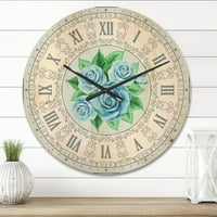 PROIZVODNJENA 'Plave ruže sa zelenim lišćem Shabby Chic Vintage' Modern Wood Wall Clock