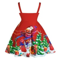 JustVH ženska Božićna haljina s remenom V izrez bez rukava koktel Swing linija za zabavu