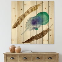 Designart 'Abstract Bird Feather From Wing Isolated' boemski i eklektičan Print na prirodnom borovom drvetu