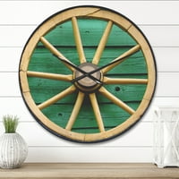 Dizajnerski vintage vagon kotač na tirkizno drvo 'Farmhouse Wood Wall Clock