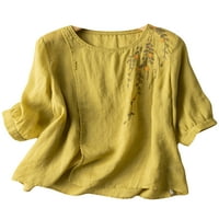 Grianlook Dame Retro Ruffle Tunika Bluza Cvjetni Vez Vrećasta Majica Dnevna Odjeća Posada Vrat Ljetni