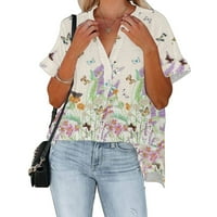 Ženska modna V-izrez labava kratka rukava majica s nepravilnim printom