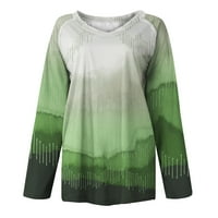 Bluza dugih rukava Casual štampani vrhovi V-izrez moda za žene zeleni m