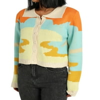 Ženski gumb dolje džemper na vrhu Ležerne prilike dugih rukava Blok pletene rever majice