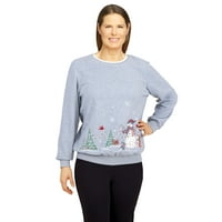 Alfred Dunner Womens Border Snowman Pulover