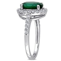 Miabella ženski 3 - CT Ovalni rez kreiran smaragd kreiran bijeli safir 10kt oreol prsten od bijelog zlata