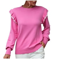 TrendVibe ženski Casual Dugi rukav labava Moda jesenska Odjeća trendi zimski džemper poliester jednobojna ženska Casual Dugi rukav jesenska modna odjeća Hot Pink XL