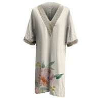 Umitay ljetne haljine ljetni ženski Casual V-izrez štampani polu-rukav klasični čipkasti ukras Retro tanak