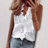 Ženski vrhovi Print T-Shirt Dressy ženski Volani Top rukav V-izrez Casual ljetna čvrsta ženska bluza