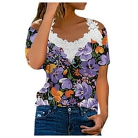 Ženska ljetna moda Casual V izrez čipka sa ramena kratki rukavi majice vrhovi bluza XXL