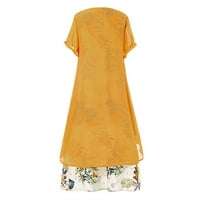 Ženska Casual Moda okrugli vrat labava Etno stil štampana haljina, žuta, L
