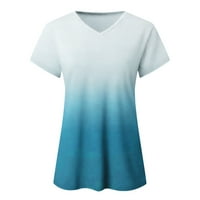 Dianli Oversize Relaxed Fit kratki rukav ženski vrhovi Gradijentna štampa u boji v bluza za vrat Casual pulover T-Shirt svijetlo plava XL