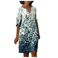 Klirens Yohome ljetne haljine žene V izrez kratki rukav štampana plaža Boho tamno plava XL