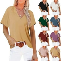 Žene Ležerne prilike sa labavim majicom V rect Soild kratki rukav modni vrhovi T-majice Tee