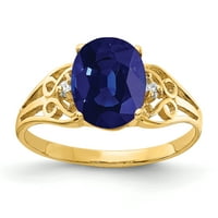 Primal Gold Karat Yellow Gold 9x ovalni safir i dijamantski prsten