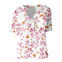 Cvjetni vrhovi za ispis za žene Ljeto dugme dolje modne ležerne bluze s kratkim rukavima