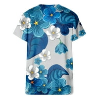 Bluze za slobodno vrijeme s kratkim rukavima ispisani modni okrugli izrez za žene Blue 3xl