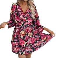 Klirens-rasprodaja ljetne haljine za žene kratke rukave za štampu cvjetnog uzorka haljina V-izrez Mini
