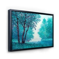 Designart 'Plava Boja Tree Impression By Riverside' Lake House Framedred Canvas Wall Art Print
