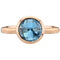 Oravo CT okruglog oblika Londonski plavi Topaz pasijans prsten od 14k ružičastog zlata