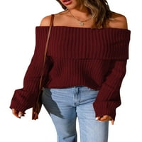 Žene pletene džemper sa ramenom Ležerne prilike sa slobodnim rukavima dugih rukava