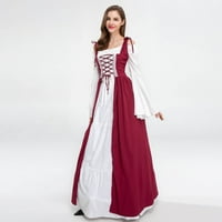 Udobna ženska haljina - modni jesenski patchwork kauzalni odjel s dugim rukavima s dugim rukavima vino