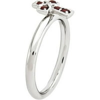 Garnet Sterling Silver Rhodium Cross Ring