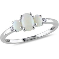 Carat t.g.w. Opal i dijamant-akcent 10kt bijeli zlato tri kamenog prstena
