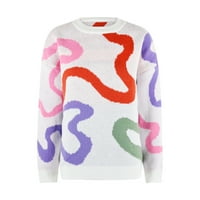 Ženski modni geometrijski labavi okrugli vrat pleteni casual pulover džemper