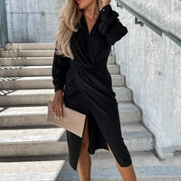 Ženske haljine ženske čvrste duge rukave V izrez Ruched Wrap Club Mini haljine haljine za žene Black XL