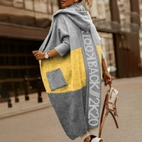 Hoksml džemperi za žene modni casual dugih rukava s blokom tiskani kardigan labavi otvoreni džemperi,