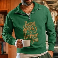 Halloween Print - Muški vintage visoki vrat Top poluvremena Zip Sportski džemper s dugim rukavima