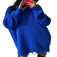 Fanvereka Žene Čvrsto kolor pletene haljine dugih rukava okrugli vrat zvezni džemperi za jesen zima