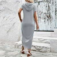 Ženske ljetne haljine žene Casual V izrez jednobojna kratka rukava Botton haljina za žene siva L